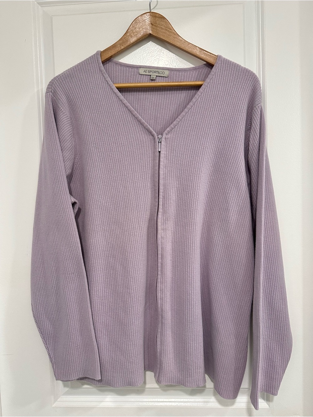 AE Sport & Co Women’s Lavender Zip-Up Ribbed Sweater 100% Cotton Size 2X